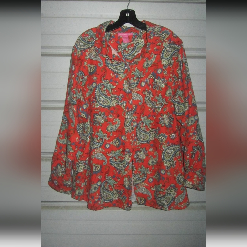 1X Plus Size Woman within Orange Blouse top shirt paisley print womans